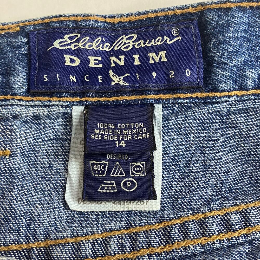 Vintage 90s Eddie Bauer Womens 14 Denim Bermuda Shorts Blue High Rise Mom Jean - Picture 3 of 13